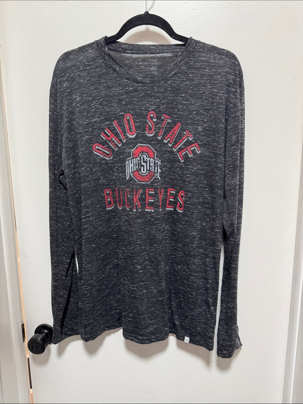 Vintage America Charcoal Long-Sleeve Tee with Red Graphic